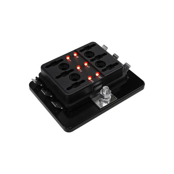 6-vejs blad sikringsboks blokholder med LED-advarselsindikator til bil, båd, autocamper, lastbil DC 10-32V