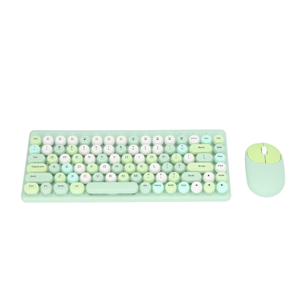 USB Tangentbord Mus Trådlös Söt Mix Färg 86 tangenter Retro Rund Konkav Keycap 1200DPI Gaming Tangentbord Mus Grön