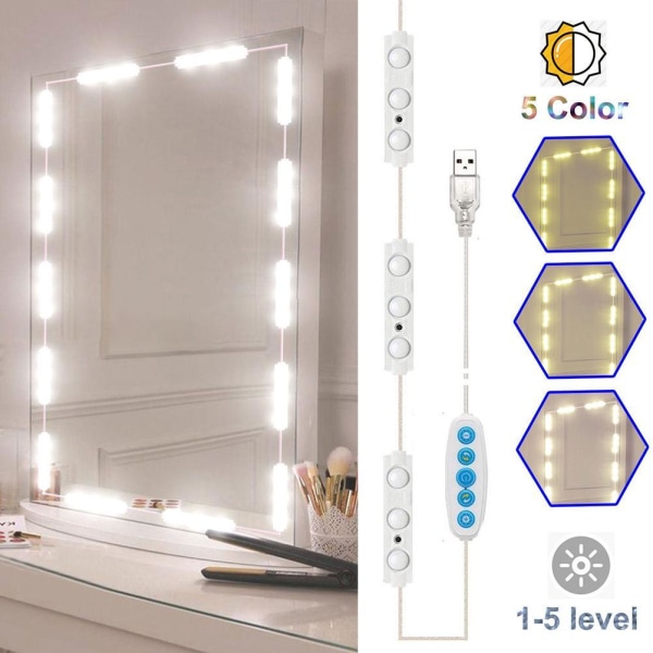 LED-spegelljus Dimbar spegelbelysning med 45 lysdioder gör-det-själv sminkljus för sminkbord USB sminkspegelljus
