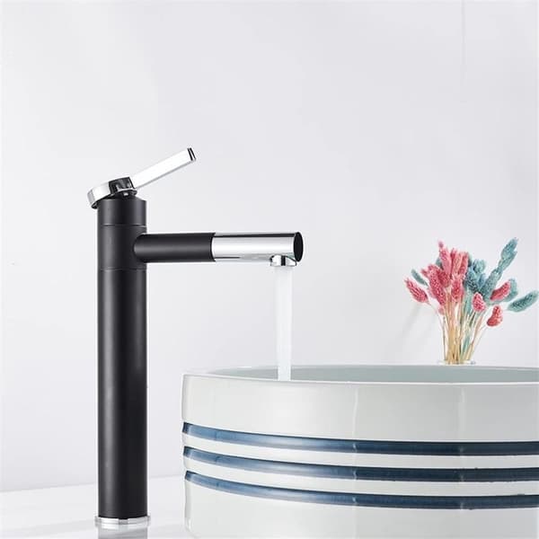 Enkelt og moderne sort cylindrisk badeværelsesvaskarmatur, håndvaskarmatur - Sort-Krom, 30cm
