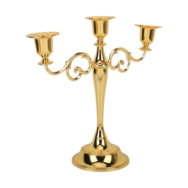 Metallinen kynttilänjalka 3-vartinen korkeakiiltoinen retro-hieno kynttilänjalka ruokapöytiin hääkoristelu kultaa