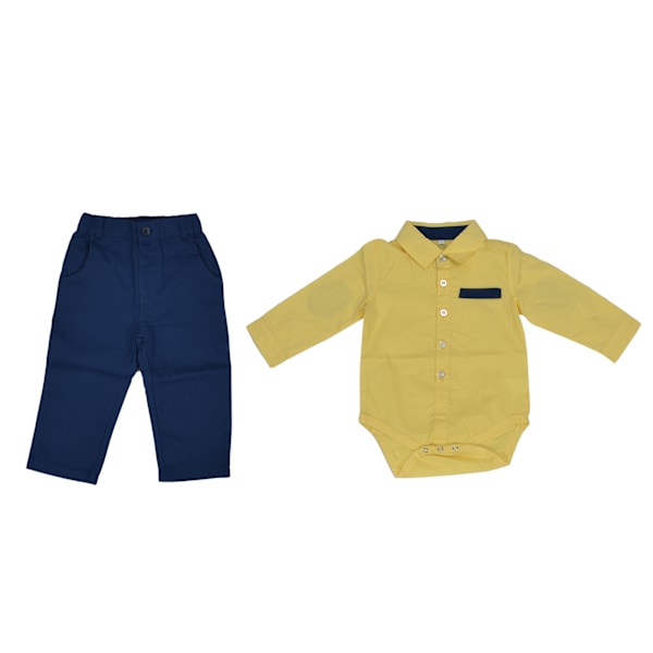 Baby Boy Gentleman Outfit Børns Fashionable Exquisite Skjorte Suspender Bukser Sæt til Fest Gul 70cm