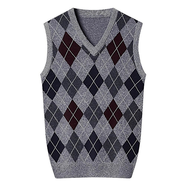 Herrar Casual V-ringad Ärmlös Pullover Stickad Väst - Grå
