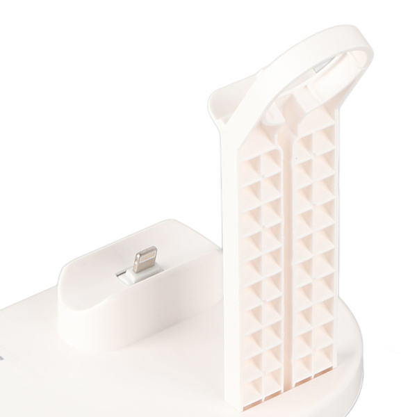 4 i 1 trådløs lader, hurtig trådløs ladestasjon, brakettstøtte for iPhone 14, for iWatch, for IOS-ørepropper, hvit
