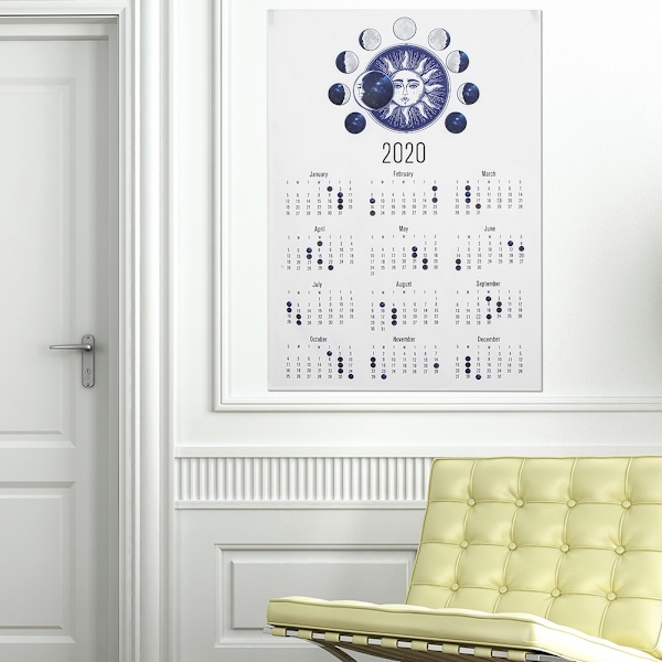 50x70cm Enkel stil 2020 Väggkalender i tyg Hembakgrund Dekoration Månansiktscykeltyp