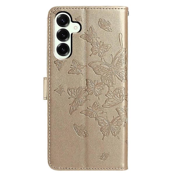 Compatible Case for Samsung Galaxy S25 FE Butterfly Printed Wallet Stand PU Leather Flip Phone Case with Strap Gold