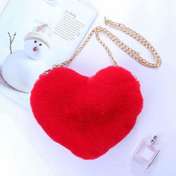 Hjärtformad Clutch Väska Fuskpäls Axelväska Crossbody Väska Fluffig Handväska