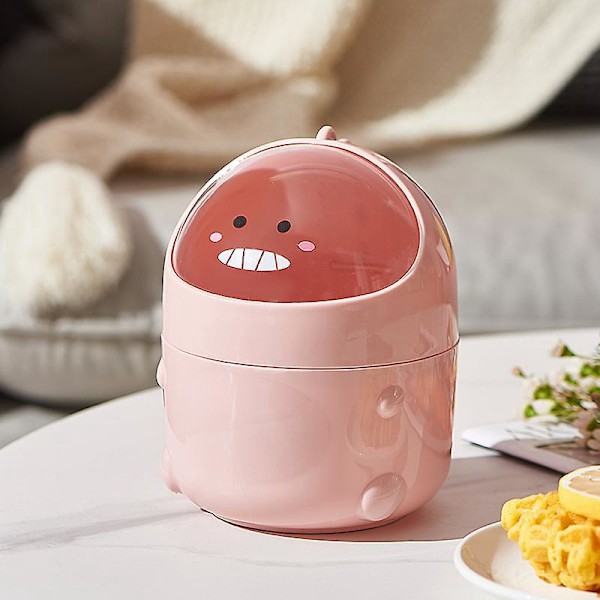 Skrivebords Affaldsspand Med Låg Tegneserieform Affaldskurv Til Kontor Skrivebord 1stk-pink