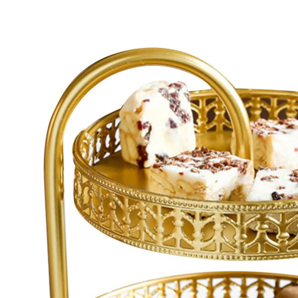 Dubbelskikts bakelsebricka dekorativ koppar guld kexar dessert displaybricka för bröllopsblad