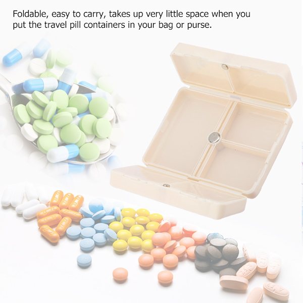 Bärbar medicinväska hopfällbar magnetisk pillerlåda arrangör med 7 fack (vit)