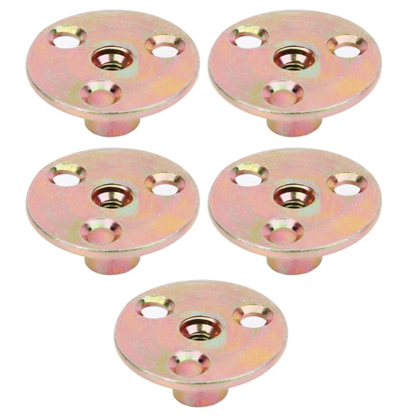 5 stk T-mutterflens 3-hulls galvanisert jernmøbelfeste T-stykke rund basemutterM8