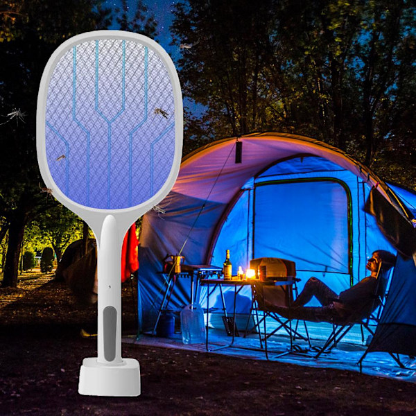 2 i 1 LED elektrisk myggklapper Elektrisk fluesmekker Trygt med avtakbar ladestasjon Myggdreperlampe for campingfiske