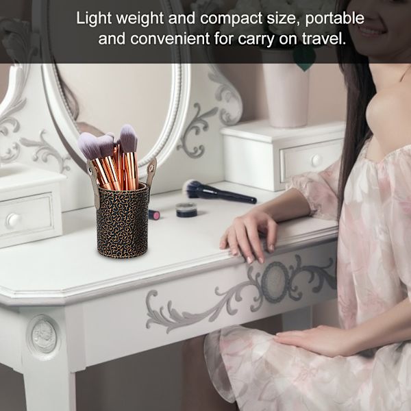 Bærbar PU læder makeup børste kop rørholder rejse kosmetik container værktøj Bronze