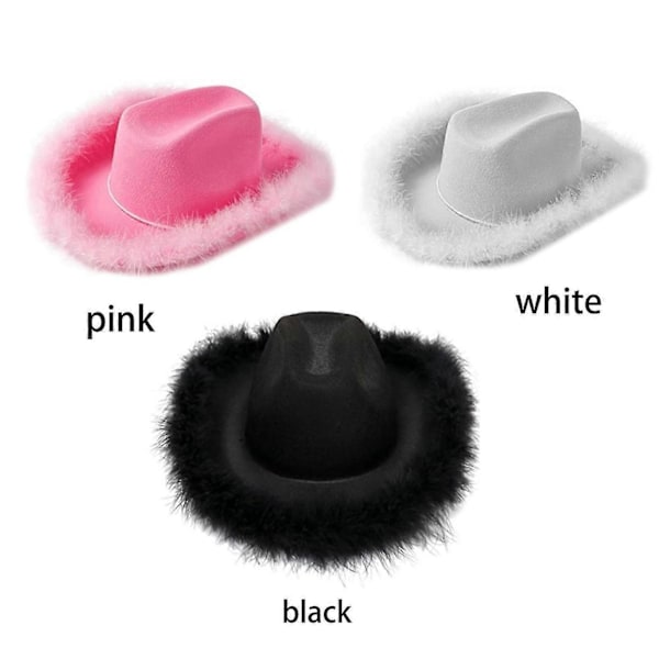 Cowgirlhatt med Fjäderboa Fluffig Fjäderkant Vuxenstorlek Cowboyhatt för Möhippa (Svart)