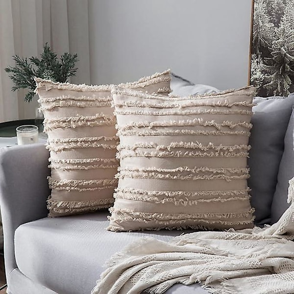 Set med 2 Blandade Kuddfodral Dekoration Fransförsedda Örngott Linne Kuddfodral Skydd Dekor Klassisk för Soffa Hem Sovrum Vardagsrum 45 * 45 CM Beige