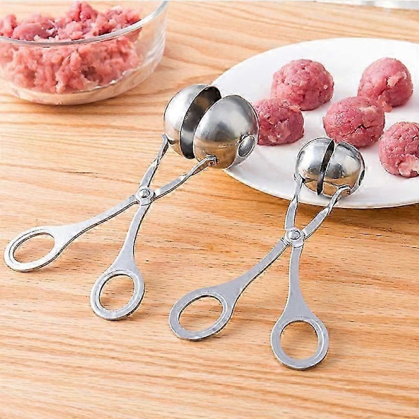 Köttbullsformare, Rostfritt Stål Non-Stick Köttbullsmaskin, Tång, Cake Pop Köttbullsformare Istång, Kakdegssked för Kök. (1.38\" och 1.78\") 2st