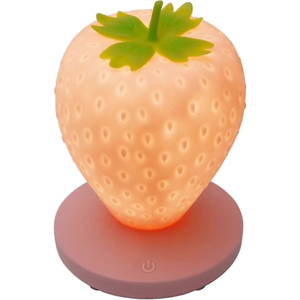 Jordbær Natlampe, Sød Silikone Natlampe, Børne Natlampe, LED Natlampe, Børne Sengelampe, USB Genopladelig, 3 Touch Kontrol Tilstande (Pink