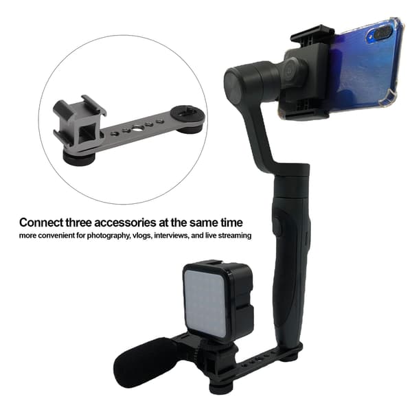 Trippel Cold Shoe Forlængerbeslag Aluminiumlegering Mikrofonstativ Monteringsadapter til Tripod Monopod Stabilisator Mørkegrå