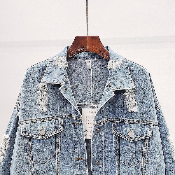 Boho-stil blomsterbrodert denim vinterjakke for kvinner