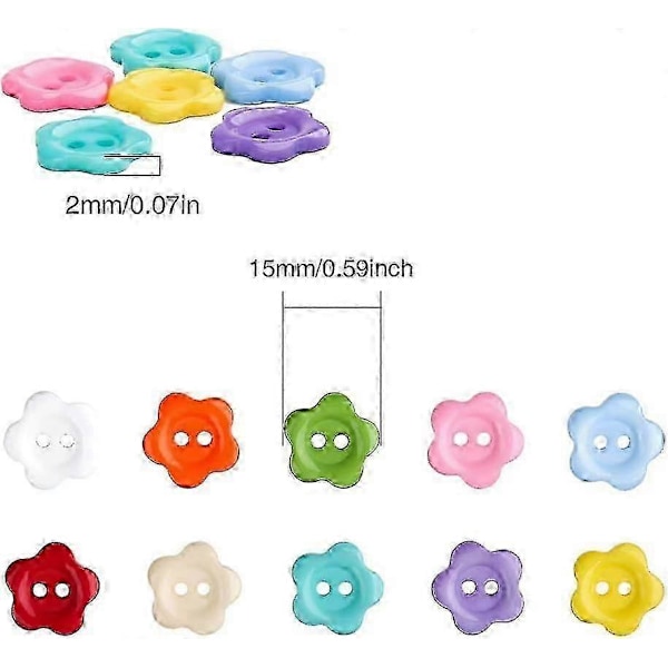 Resin Blomsterknapper 2 Hull Fargerike Knapper 200 stk Blandede Blomster Runde Resin Knapper