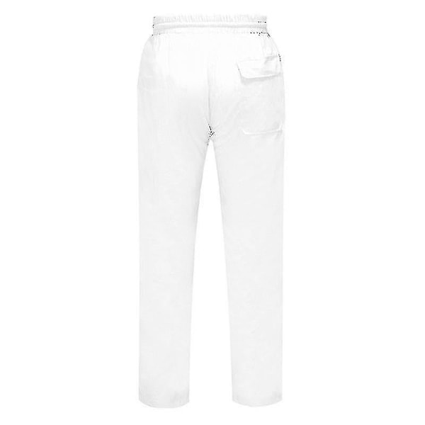 Bomull Linne Herr Elastisk Midja Casual Strand Yoga Byxor L Vit