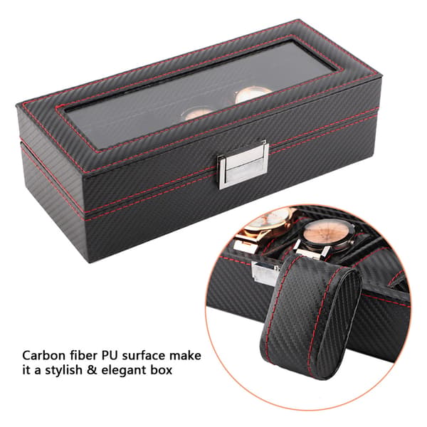 Klockbox för 5 klockor, resefodral i kolfiber, smyckesdisplay, förvaringsorganisatör