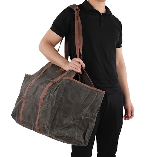Høykapasitets vanntett vokset vedkubbe bærer logging tote bag peis tilbehør