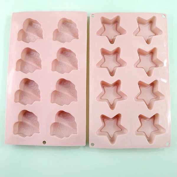 Genanvendelig Stjerne- og Blad Chokoladeform - Perfekt til Chokolade, Isbiter, Gele og Slik (2 stk. Pink)