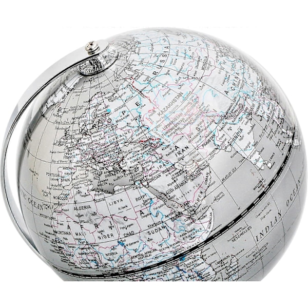 14 cm Världsglob Silver - Mini Glob Pedagogisk/Geografi/Modern Skrivbordsdekor - Silvergrå