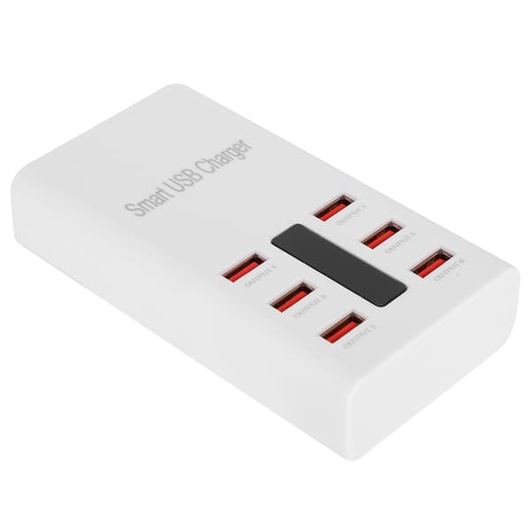 US-plugg 100-240V 6-ports USB Smart Distribution Hurtiglader 30W 5V/6A Ladeadapter