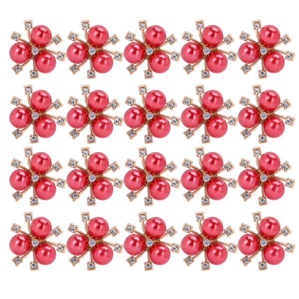 20 stk Perleblomst Rhinestones DIY Tøj manchet Broche Modesmykker Tilbehør Rød
