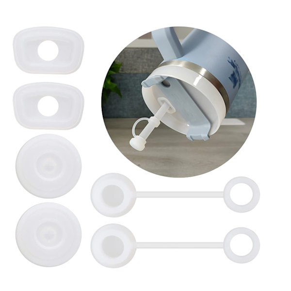 Kvadratiska spill proof-proppar, runda lock-proppar, silikonhalmlock, set med lock för muggar och flaskor