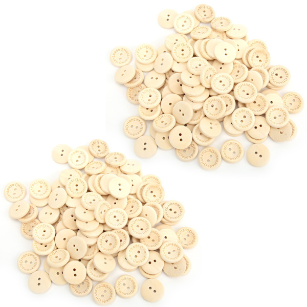 200 stk Naturtre Knapper Manuell sying 2 hull Knapper DIY Klær Ornament Knapper 20mm