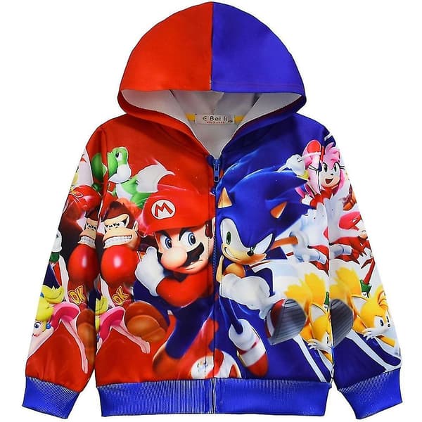 Super Mario Bros 3D-trykk Barn Full Zip Hettegenser Jakke Kåpe Langermet Tegneserie Uformell Hettegenser B B 4-5 Years