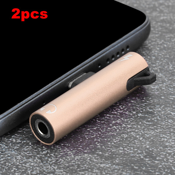 2 kpl 2-in-1 TypeC - 3,5 mm:n ääniaukkoadapteri, latauskaapeli, kuulokemikrofonijakaja (kulta)