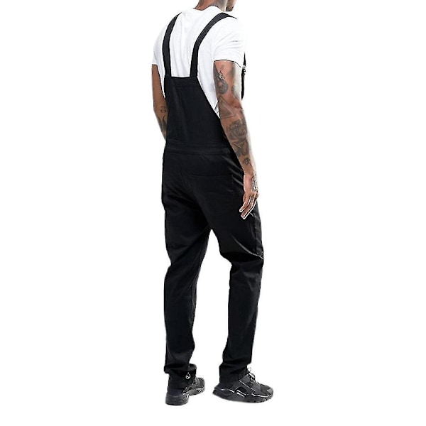 Slim Fit Denim Jumpsuit för Män - Casual Bib Overall Romper L Svart