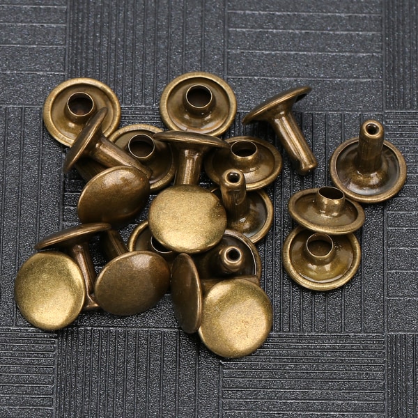 Dobbelhette nagler - sett med 200, 10x10 mm - for jeans, sko, vesker og klær Bronze