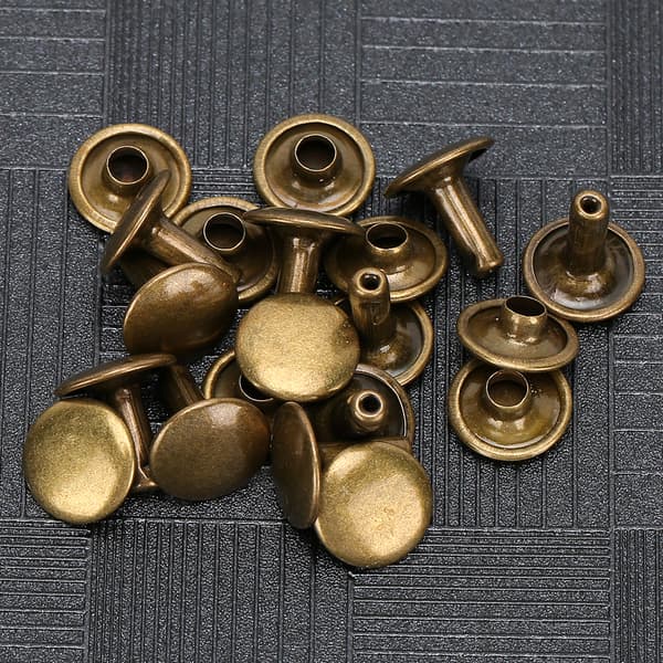 Dubbla Nithuvuden - Set om 200, 10x10mm - för Jeans, Skor, Väskor och Kläder, Brons