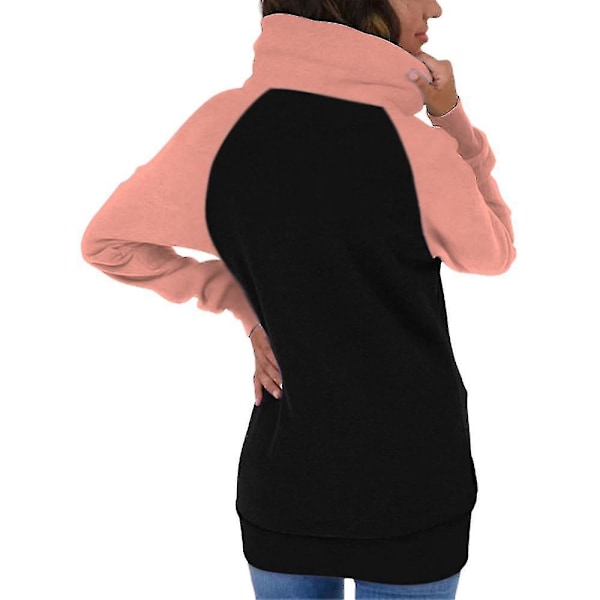 Colorblock Hoodie Sweatshirt - Dam tröja med dragkedja och fickor M Rosa