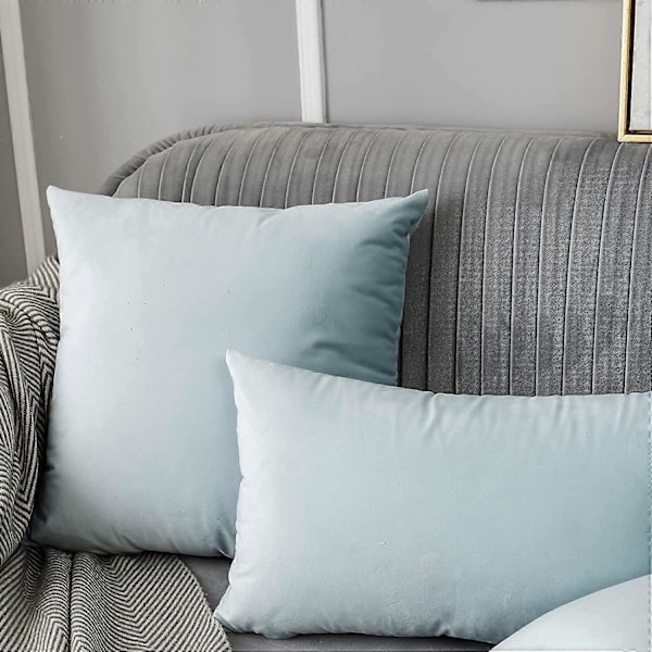 Pudderblå 50x50 cm Fløyel Pynteputetrekk Sett med 2, Dekorative Myke Putetrekk for Sofa Soveværelse