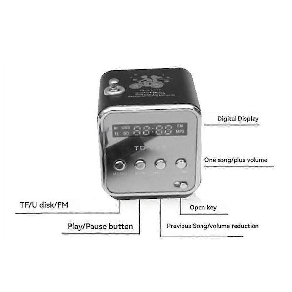 TD-V26 Digitaalinen Kannettava Mini FM Radio Vastaanotin LED Kaiutin Langaton Kaiutin MP3 Tuki SD/TF Kortti Punainen