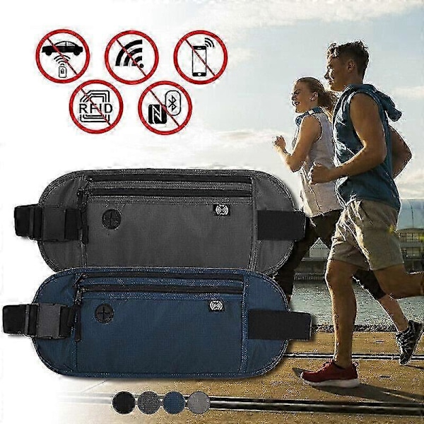 Rese Midjeväska RFID-blockerande Vattentät Midjeväska Fanny Pack Dold Plånbok RFID-blockerare Passfodral mörkgrå