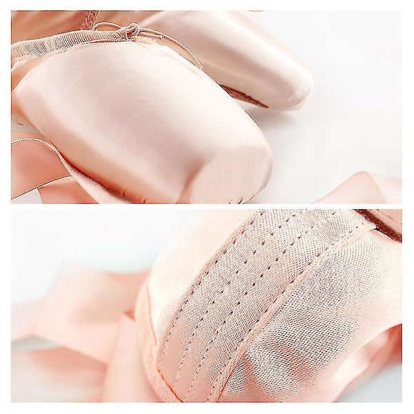Satin Balletdansesko til Piger og Damer - Pink, med Bånd