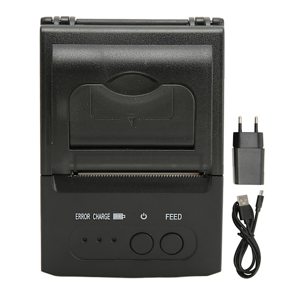 Termisk printer bærbar 58mm papirbredde 2000mAh genopladelig termisk etiketprinter 100 til 240V EU-stik