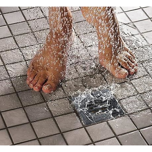 Sort gulvafløb i sort plast - 10*10cm panelstørrelse, indbygningsdybde > 3,5cm