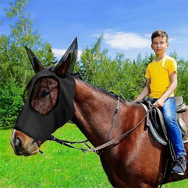 Sort hestemaske Fluemaske til heste Anti-myggemaske til heste