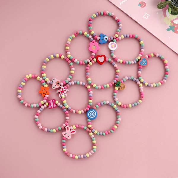 12 Stk. Pige Armbånd Venskabsarmbånd Pige Perlearmbånd Børnesmykker Små Fødselsdagsgaver Legetøj Elastisk Armbånd til Piger Fødselsdagsgave