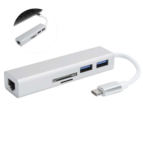 5 in 1 -keskitin USB3.0-portti Gigabit-sovitin RJ45-laajennusliitäntä Telakointitietokonetarvikkeet