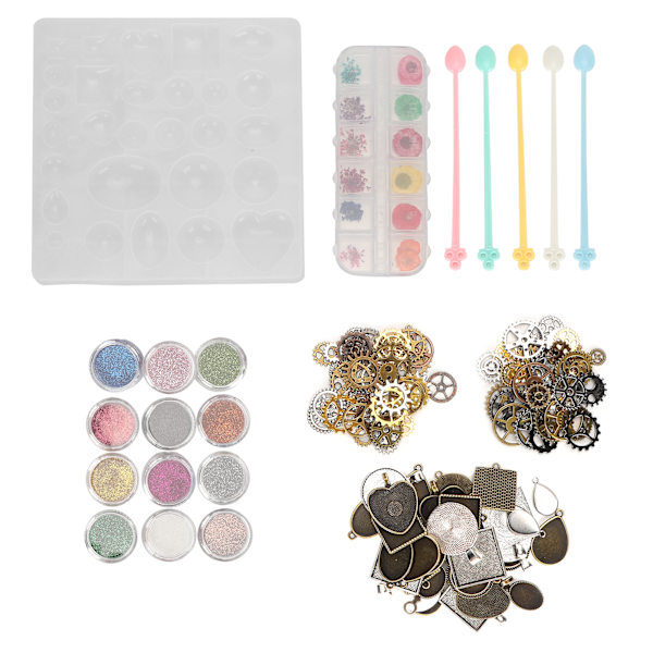 Torra blommor smycken gjutning form DIY hantverk smycken hängsmycke göra glitter pulver set
