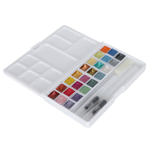 Set Hem Utomhus Ljus färg Pärlemorfärg Akvarellpigment med Box24 färger Pärlemorfärg